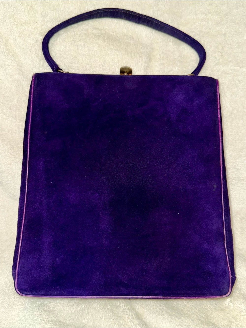 60s Waldman Purple Suede Purse + Coin Bag Vintage Top Handle Evening Handbag vtg